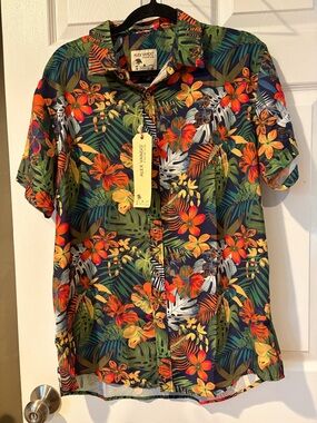 Alex Vando Men’s Green Tropical Floral Short-Sleeve Button-Down Shirt